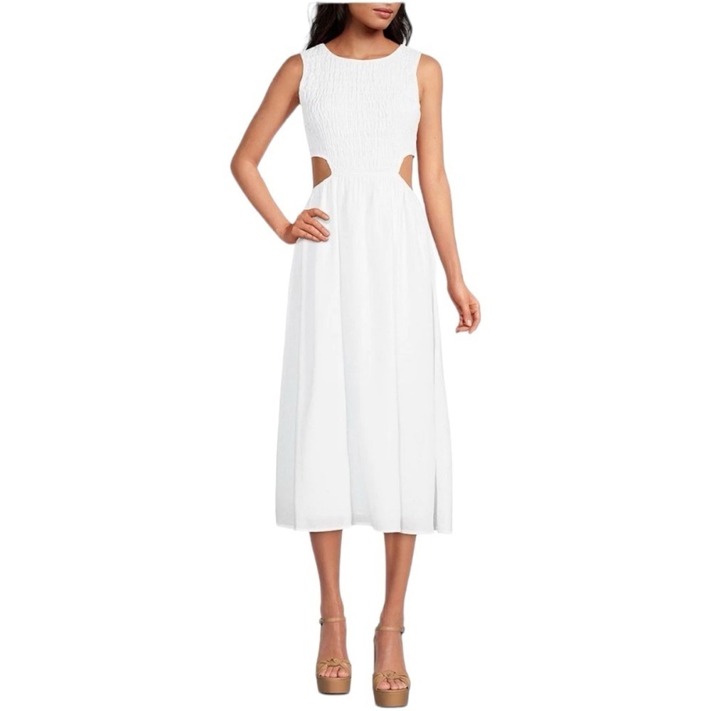 Every Sleeveless Cut Out Smocked Round Neck Midi Dress Size XL